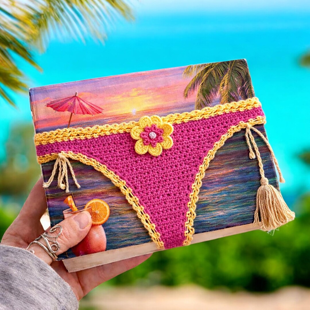 Crochet Swimsuit Book Sleeve Bookmark, Handmade Bikini Book Cover ...