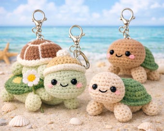 Llavero de animal de ganchillo: adorable llavero de tortuga de peluche, animal marino hecho a mano, regalo de animal marino hecho a mano, adorable regalo de vida marina.