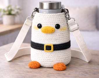 Portabotellas de pato de ganchillo con correa / Bonita funda para botella de agua de pato / Bolsa para botella de ganchillo hecha a mano