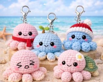 Llavero de pulpo de peluche a crochet: amigurumi hecho a mano, un bonito abalorio para bolso con forma de animal marino, un bonito regalo de vida marina.