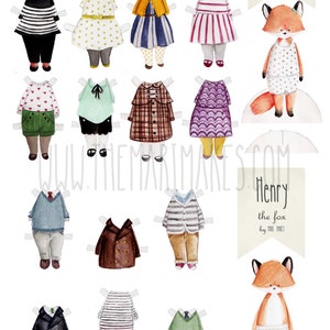 PRINTABLE Paper Dolls, Olive and Henry Fox image 2