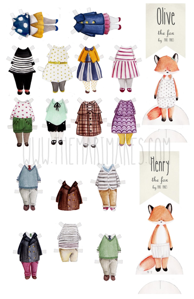PRINTABLE Paper Dolls, Olive and Henry Fox image 2