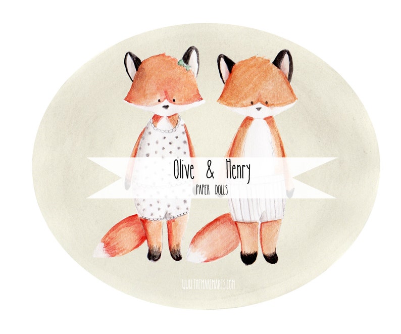 PRINTABLE Paper Dolls, Olive and Henry Fox image 1