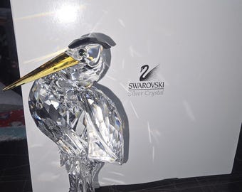 Swarovski Silver Crystal Heron Figurine Gold Beak Retired - Etsy