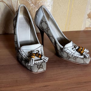 df19 GUCCI パンプス GG 総柄 タッセル バンブー EU37.5 Gucci Bamboo Heel - Etsy
