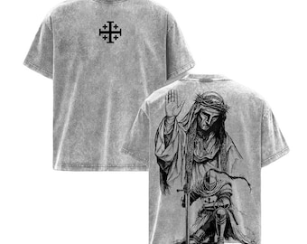Baldwin IV The Leper King Vintage Washed T-Shirt | Crusader Knight Kneeling Graphic Tee