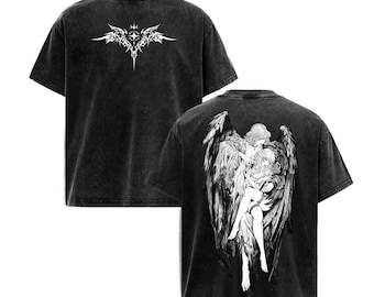 Y2K Tormented Angel Vintage Washed T-Shirt | Fallen Dark Angel Graphic Tee