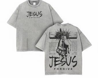 Jesus Forgive Vintage Washed T-Shirt | Unisex Oversized Christian Streetwear Tee