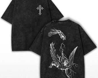 Fallen Angel Graphic Tee: Washed Oversized Christian Streetwear