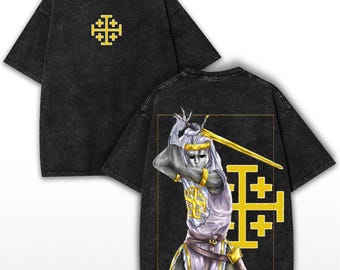 Baldwin IV Crusader King Oversized Tee: Gothic Knight Back Art, Vintage Heavy Cotton