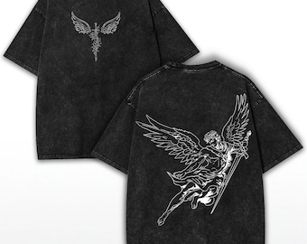 Archangel Michael Oversized Tee: Vintage Washed Heavy Cotton Angel Warrior Shirt