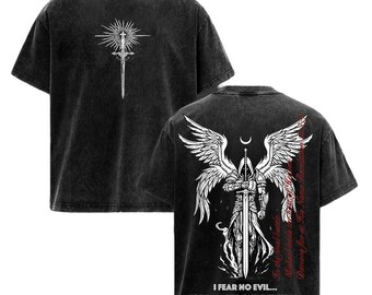 Saint Michael Angel Warrior Vintage Washed T-Shirt | I Fear No Evil Christian Tee