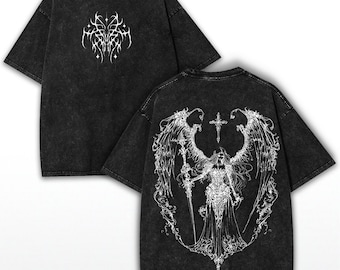 Fallen Angel Oversized Tee: Vintage Washed Heavy Cotton, Gothic Wings
