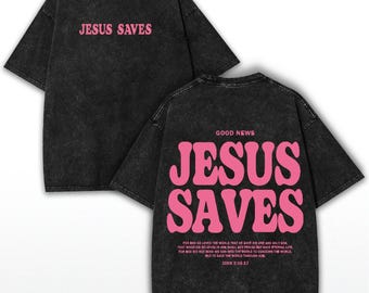 Jesus Carrying Cross Tee: Washed Black Faith Graphic, Oversized