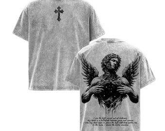 Fallen Angel Vintage Washed T-Shirt | Dark Christian Streetwear | Broken Wings Faith Graphic Tee