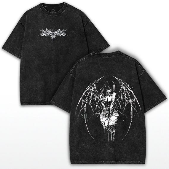 tutuHA シャツ　y2k Darkcore Gothic Y2K Angel Oversized Tee: Washed Black Anime Shirt - Etsy