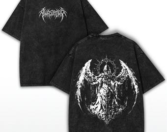 Y2K Gothic Angel Oversized Tee: Vintage Washed Streetwear Shirt