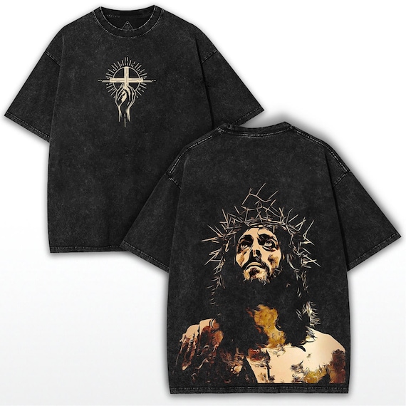 Vintage Washed Jesus Christ T-shirt: Crown of Thorns Graphic
