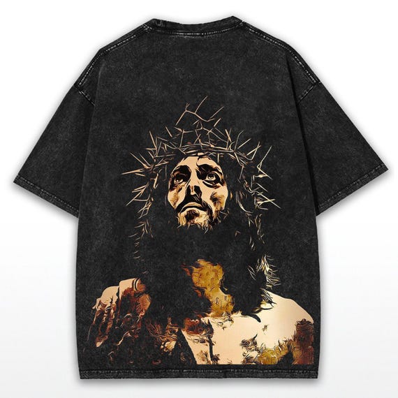 ★状態良★CG-2152 CHRISTIAN ES Vintage Washed Jesus Christ T-shirt: Crown of Thorns Graphic
