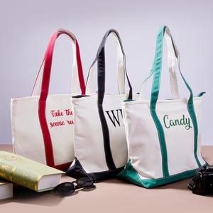 Custom Name Tote Bag, Embroidered Text Canvas Tote Bag, Personalized Bridesmaid Gifts - Bachelorette & Wedding Gifts, Travel Beach Bag