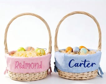 Personalized Seersucker Easter Basket Liner, Custom Embroidered Name Monogrammed Gingham Kids Gift Cover