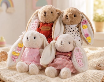 Embroidered Bunny Plush Baby Gift – Personalized Stuffed Rabbit, Baby’s First Stuffed Animal, Nursery Keepsake