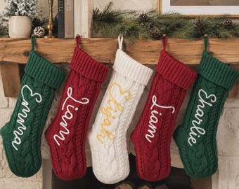 Chunky Knit Christmas Stocking, Cable Knit Xmas Stocking for Fireplace, Cream White Holiday Decor, Boho Winter Home Decoration.