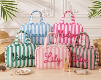 Handmade Expandable Toiletry Bag, Foldable Hanging Travel Makeup Bag, Bridesmaid Gift, Monogram Cosmetic Case