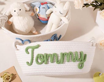Gepersonaliseerde babymand, kerstcadeau, katoenen gebreide babymand, geweven mand met monogram, cadeau mand babyshower, cadeau kleinkind - België