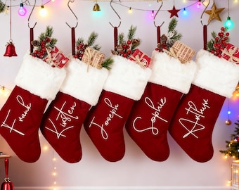 Calza di Natale personalizzata in velluto, decorazione natalizia in peluche rosso