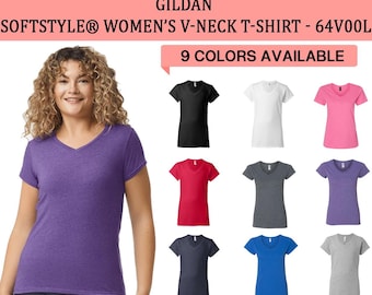Softstyle V-Neck T-Shirt: 100% Ring-Spun Cotton, Semi-Fitted 64V00L