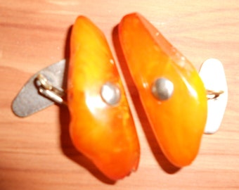 Baltic Amber Cuff Links USSR Artisan Made Mid Century Chic Very Beautiful And Natural Russian Amber Earthy Delights