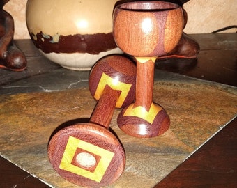 Danish Modern Marquetry Candle Holder Set-Stunning Inset Woods and Graceful Form -Flip Them For  Differing Size Candles