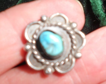 Fred Harvey Era Ring Kingman Turquoise -Navajo Made- Unisex Size 6 Collectible Vintage Silver Jewelry