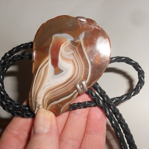 Sardonyx Slice Bolo HUGE Sterling Bolo Tie Natural Agate Statement Piece With Sterling Grips & Tips Classic Western Wear -Vintage