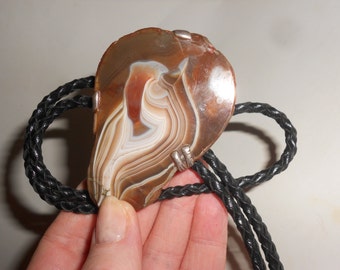 Sardonyx Slice Bolo HUGE Sterling Bolo Tie Natural Agate Statement Piece With Sterling Grips & Tips Classic Western Wear -Vintage