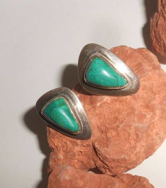 Eilat Turquoise Earrings Sterling Tribal Modernist