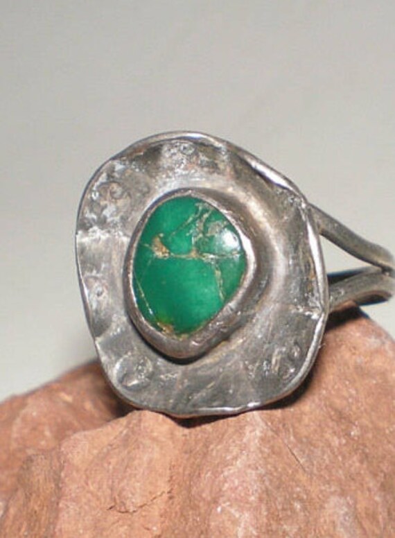 Green Turquoise Navajo Modernist Ring Dead Pawn H… - image 4