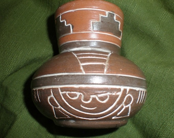 Mexican Pottery Artist Signed Vase "Armando De Mexico" Vintage Indigenous Red Clay Hand Painted & Burnished Pottery