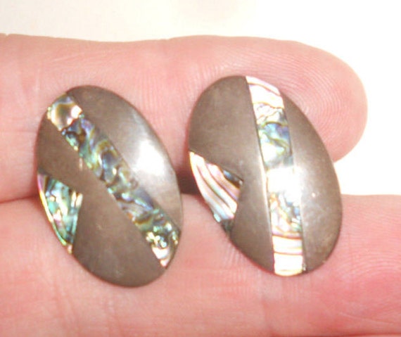 Abalone Cuff Links Sterling Silver Antique 20s-30… - image 4