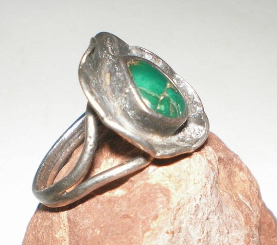 Green Turquoise Navajo Modernist Ring Dead Pawn H… - image 2