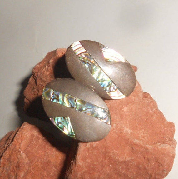 Abalone Cuff Links Sterling Silver Antique 20s-30… - image 1