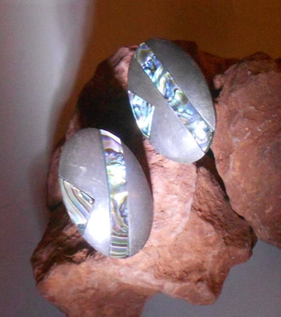 Abalone Cuff Links Sterling Silver Antique 20s-30… - image 3