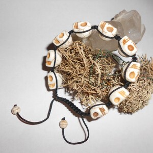 Skull Bracelet Macrame Ghost Turquoise (Howlite) Carved Stone Sugar Skull Beads &  Macrame Adjustable Cording UNISEX