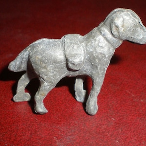 Pewter Dog ~Military Pewter Or Lead Dog Collectible Miniature -Looks Like A Rescue Dog Replica-He Has Something Strapped To His Back