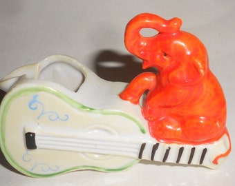 Guitar Elephant Vintage 40s Lusterware Ceramic Collectible Rockabilly Chic Ashtray - Noritake Japanese