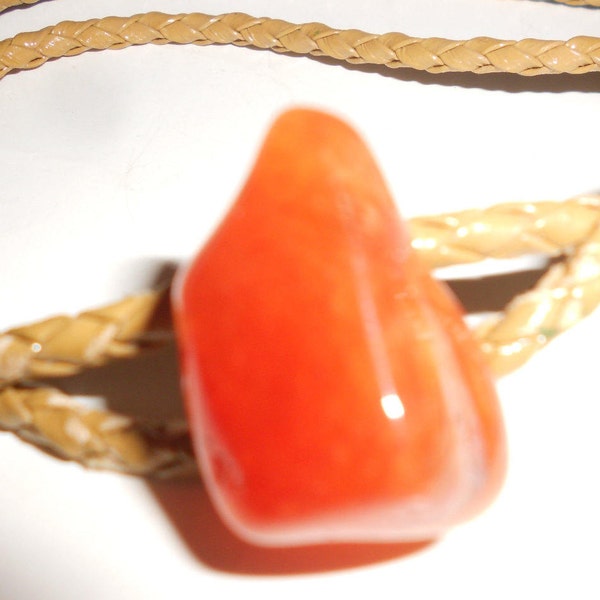 Carnelian Bolo Tie Natural Shaped Stone With Beige Cord Traditional Southwestern Wear