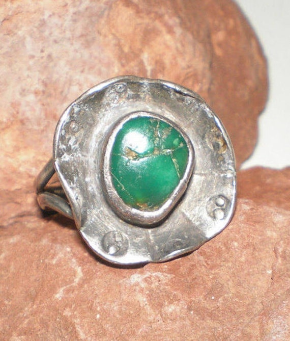 Green Turquoise Navajo Modernist Ring Dead Pawn H… - image 1