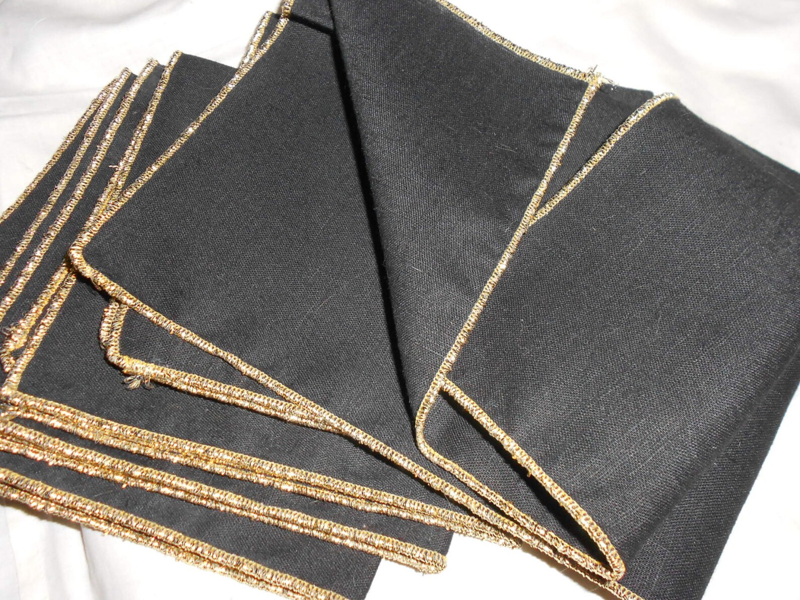 Cocktail Napkins Black Cloth With Gold Lame' Trim Sexy Etsy