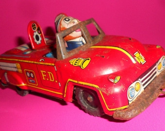Camion De Pompiers En Tôle Friction Japon - Jouet Tin Toy 1964 Vintage